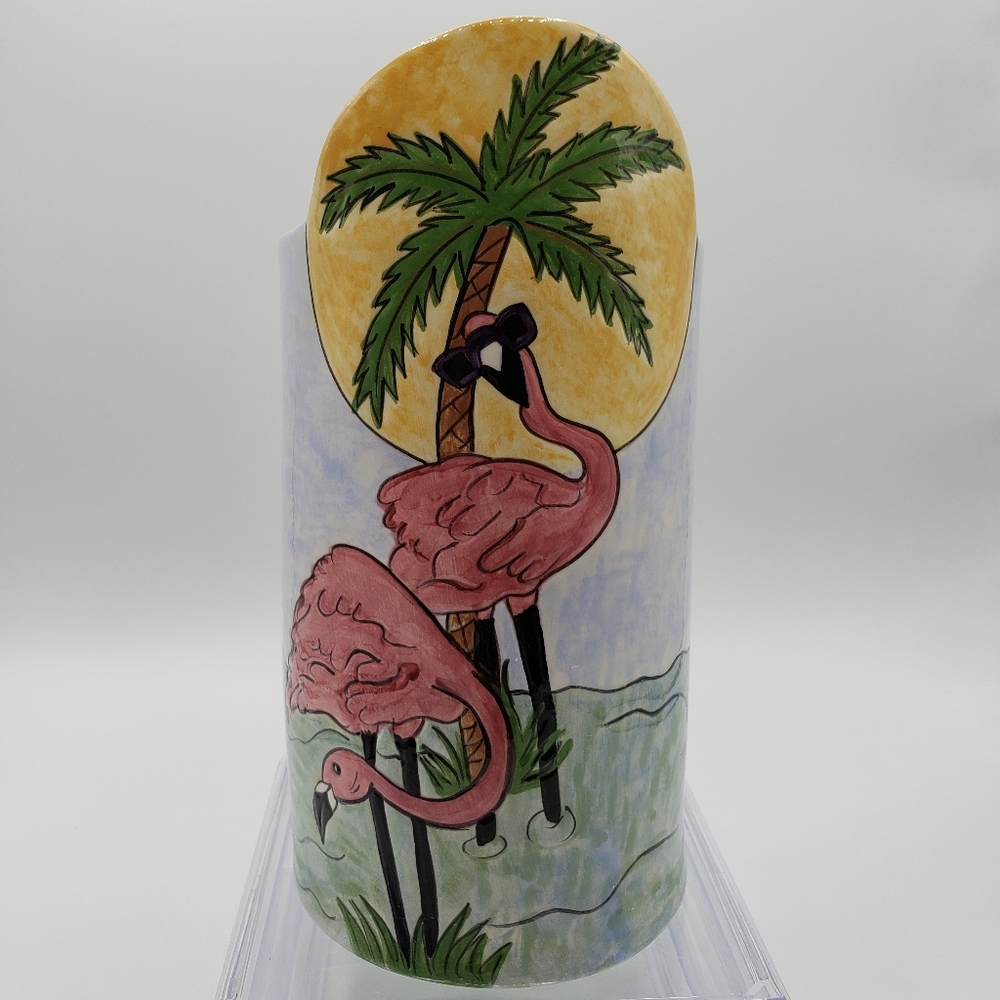 Hand painted pink flamingo vase
